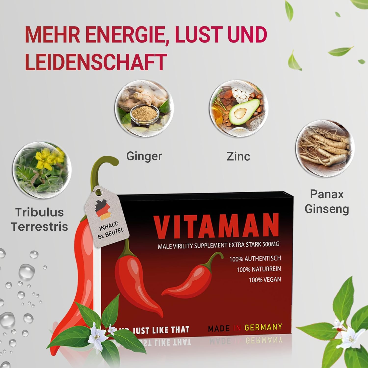Ausdauer & Energie – Vitaman Shine Performance Extra Strong - Men's Good - Supports Energy, Endurance & Testosterone - High Dose, Laboratory Tested & Practical – Bild 2