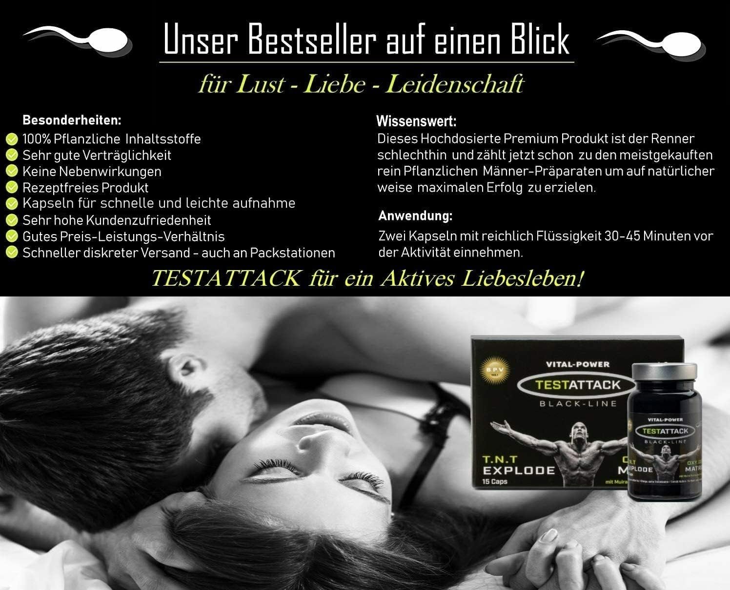 Ausdauer & Energie – B.P.V - Testattack 60 Capsules = 32 g - Hardcore Training Booster - High Dose Combination Product Perfect for Athletes and Active Men - For Lust - Love - Passion and More – Bild 3