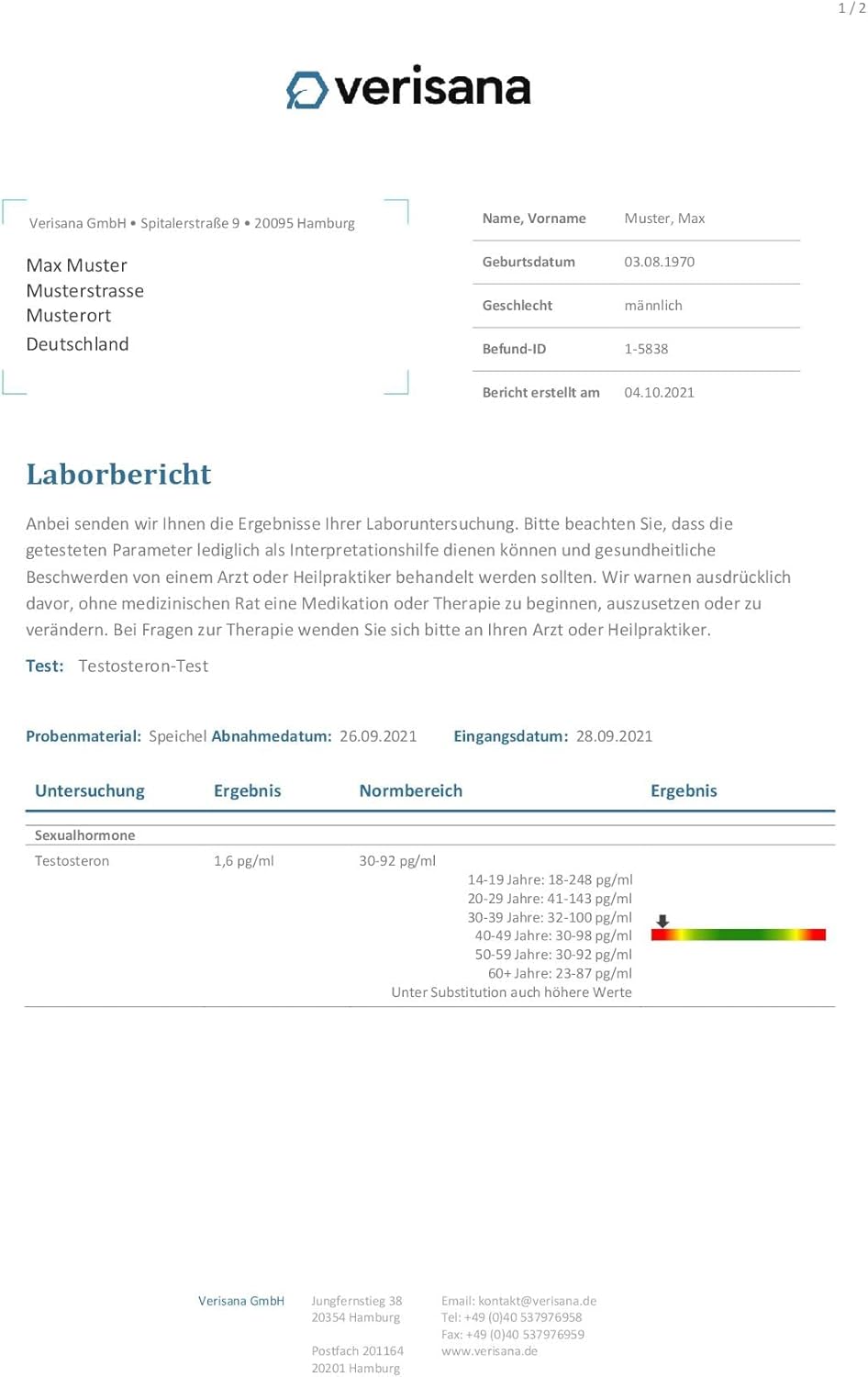 Ausdauer & Energie – TESTOSTERONE BOOSTER | Laboratory Test at a lack of Testosterone or – | Veri Sana | Ideal as a Hormone Test (Saliva) for Muscle Building and Strength Training – Bild 2