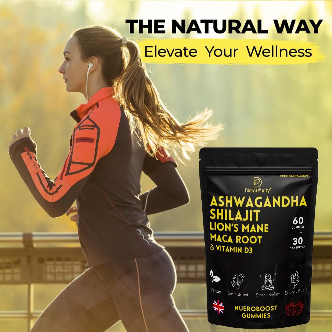 Ausdauer & Energie – NueroBoost™ 5-in-1 Wellness-Fruchtgummis – Ashwagandha 500 mg, Shilajit 600 mg, Löwenmähnenpilz 600 mg, Maca-Wurzel 100 mg & Vitamin D3 20 mg – 60 Stück – Stress, Fokus, Energie & Immununterstützung – Bild 5