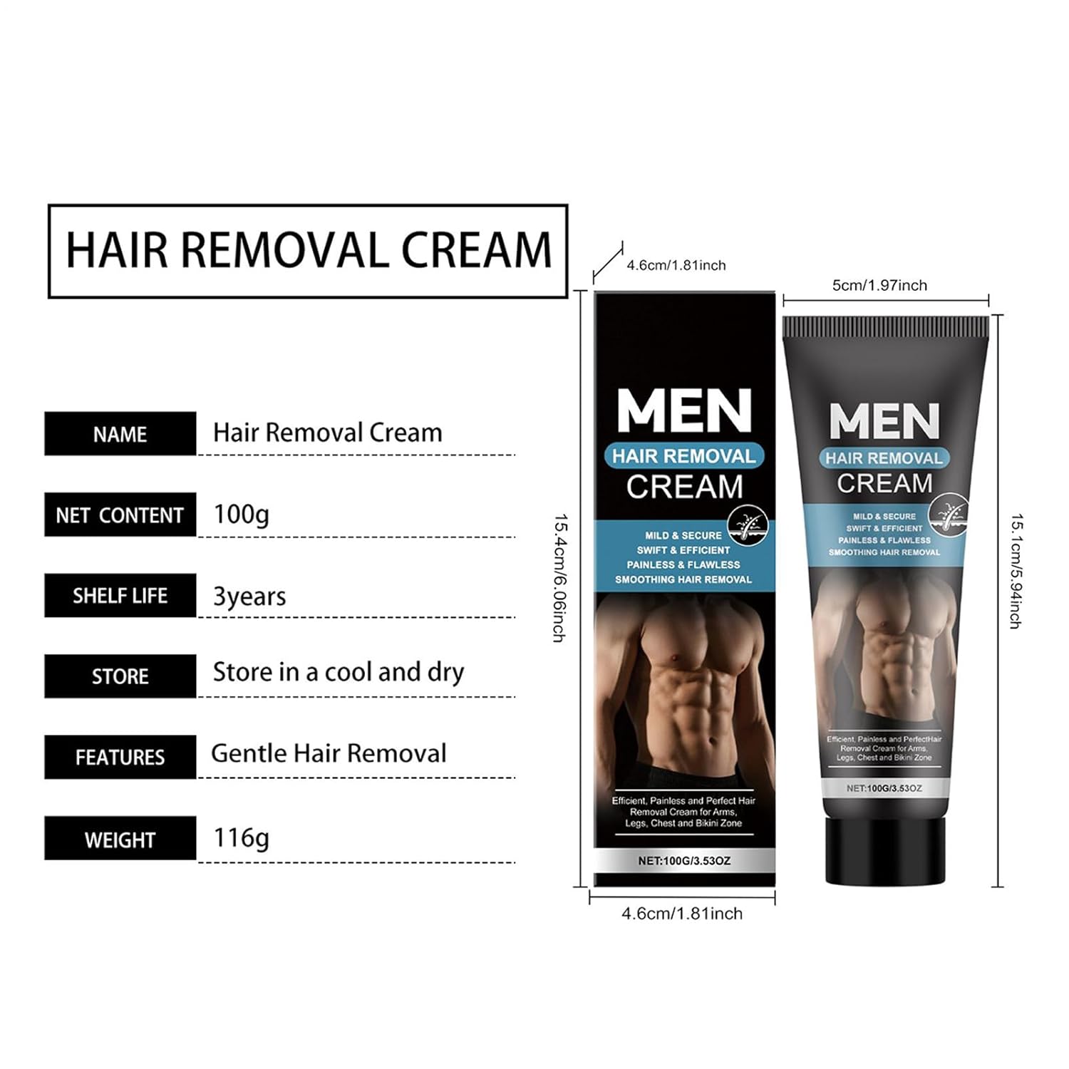 Penisvergrößerung & Pflege – Intime Haarentfernungscreme für Männer, 100 ml Rasierprodukt – Enthaarungscreme für Intimhaare | für Freund, Ehemann, Vater, Athleten, Bodybuilder, professionelle Schwimmer, geschäftige Brüste, Rücken – Bild 6