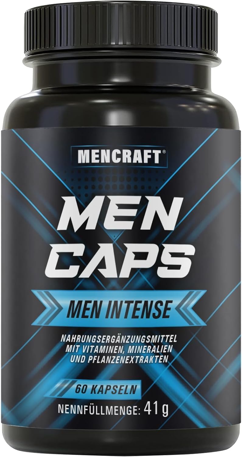 Ausdauer & Energie – MEN INTENSE Men's Capsules Extra Strong Durable Formula High Dose with L-Arginine, Maca, Vitamins, Ginseng, Ginkgo, 60 Capsules