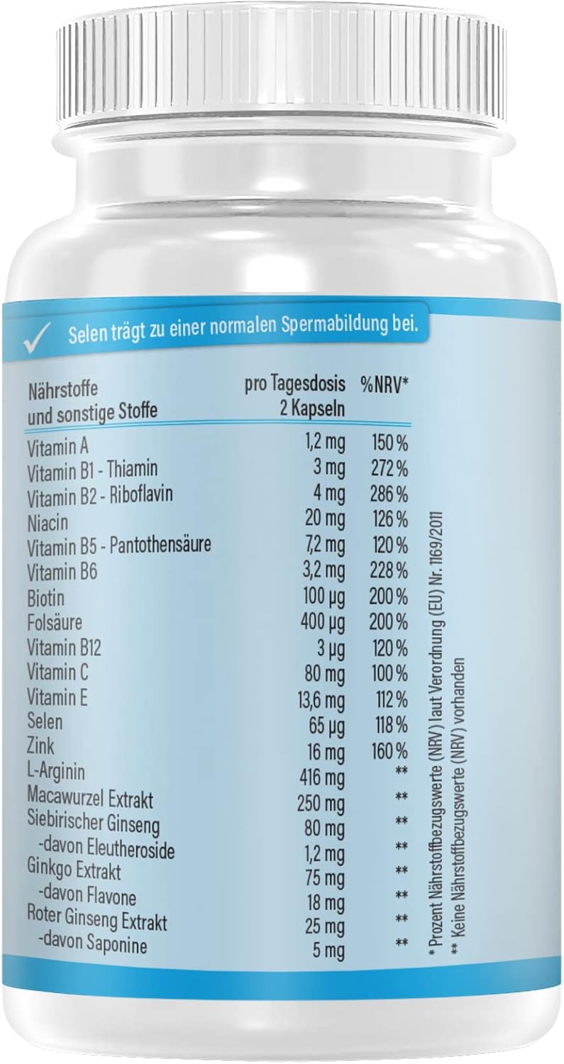 Potenzmittel & Standfestigkeit – Vihado 4MEN 2.0 Men's Capsules Extra Strong Durable Formula High Dose with L-Arginine, Maca, Vitamins, Ginseng, Ginkgo, 60 Capsules – Bild 2