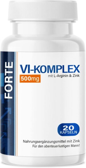 Penisvergrößerung & Pflege – VI-KOMPLEX Forte - Extra Strong for Men - High Dose for the Adventurous Man with Immediate Effect - Premium Quality with L-Arginine + Maca - No Artificial Additives