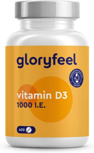 Ausdauer & Energie – Vitamin D Sun Vitamin - 400 Tablets (13 Months) - Laboratory Tested 1000 IU Vitamin D3 Per Tablet - Supports Bones, Teeth, Muscles and Immune System* - No Additives Made in Germany