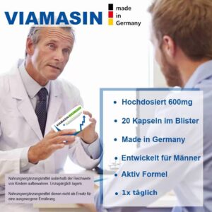 Penisvergrößerung & Pflege – VIAMASIN - 600 Milligramm für Männer - Sofort & Standfest - 20 Kapseln hochdosiert & extra stark im Blister mit Tribulus Terrestris