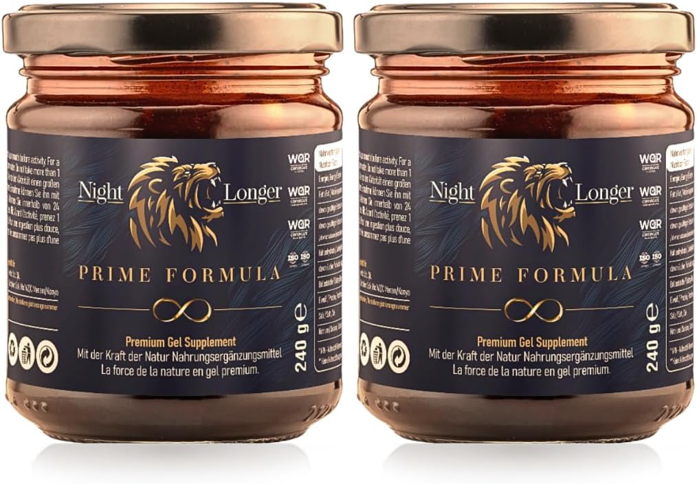 Potenzmittel & Standfestigkeit – Night Longer Maca Gel 240 g Instant Effect, Extra Strong for Active Men, Ginseng & Tribulus Terrestris - 2 Pack