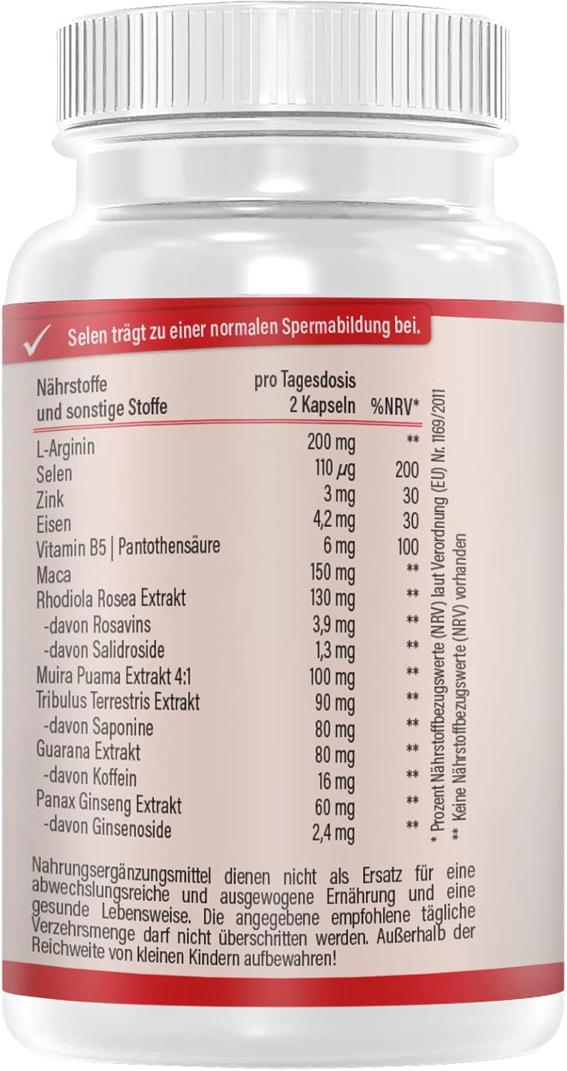 Potenzmittel & Standfestigkeit – Vihado 4MEN direct 2.0 Men's Capsules Extra Strong Instant Formula High Dose with L-Arginine, Maca, Tribulus Terrestris, Ginseng, 60 Capsules – Bild 2