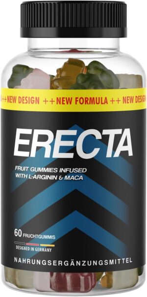 Potenzmittel & Standfestigkeit – Erecta Fruit Gummies with L-Arginine and Maca, 60 Fruit Gums per Tin 1 x