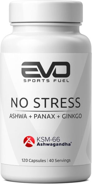 Ausdauer & Energie – No Stress KSM-66 Ashwagandha Capsules, 120 Capsules, Original Indian Sleep Berry with Panax, Ginkgo, Vitamin B6, 100% Vegan & Natural, Tested Quality (120 Capsules (Pack of 1)