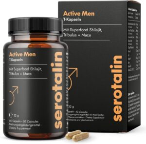 Potenzmittel & Standfestigkeit – serotalin Active Men Maca T Capsules for Active Men, Fenugreek with Shilajit, L-Citrulline, Black Maca & Tribulus, Vegan & Made in Germany, 60 Capsules