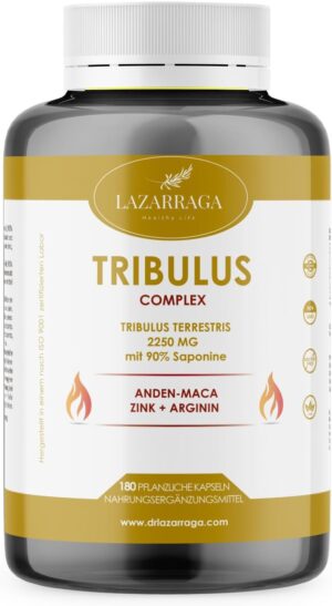 Ausdauer & Energie – LAZARRAGA - Tribulus Terrestris 2250mg + Maca Peruvian + Arginine + Zinc | 180 Capsules, Vitamins for Men | Maca Capsule - 180 Vegan Capsules