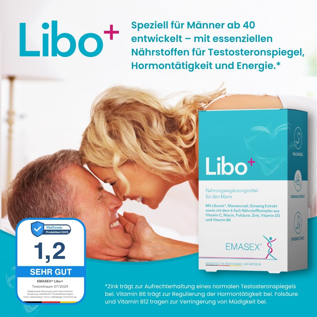 Potenzmittel & Standfestigkeit – Emasex® Libo+ - High Dose Men's Remedy to Support Libido, Energy & Performance with Liboost®, Maca, Ginseng and Zinc, Vitamin C, B6, D3, Niacin & Folic Acid – Bild 2