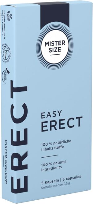 Potenzmittel & Standfestigkeit – MISTER SIZE Easy Erect - Herbal Potency Agent for Men - Natural Erection Aid & Libido Booster - Vegan, Sildenafil Free for Erection Problems (5 Capsules)