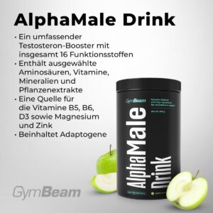 Ausdauer & Energie – GymBeam AlphaMale Drink - Comprehensive Pre Workout Testosterone Booster, with 16 Functional Ingredients, Ideal for Fertility and Reproductive Functions (400 g, Green Apple)