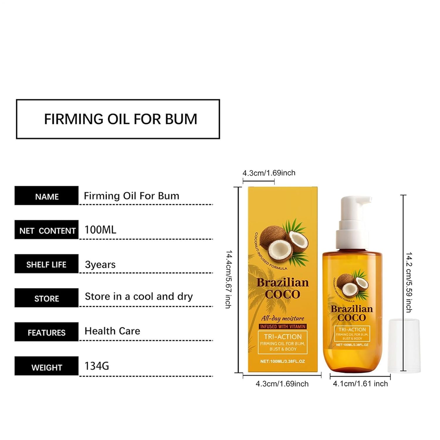 Penisvergrößerung & Pflege – Brazilian Coconut Body Oil - Firming Moisturizer with Organic Butter, Lightweight and Non-Greasy Care for Hydrated, Radiant Skin for Men and Women – Bild 4