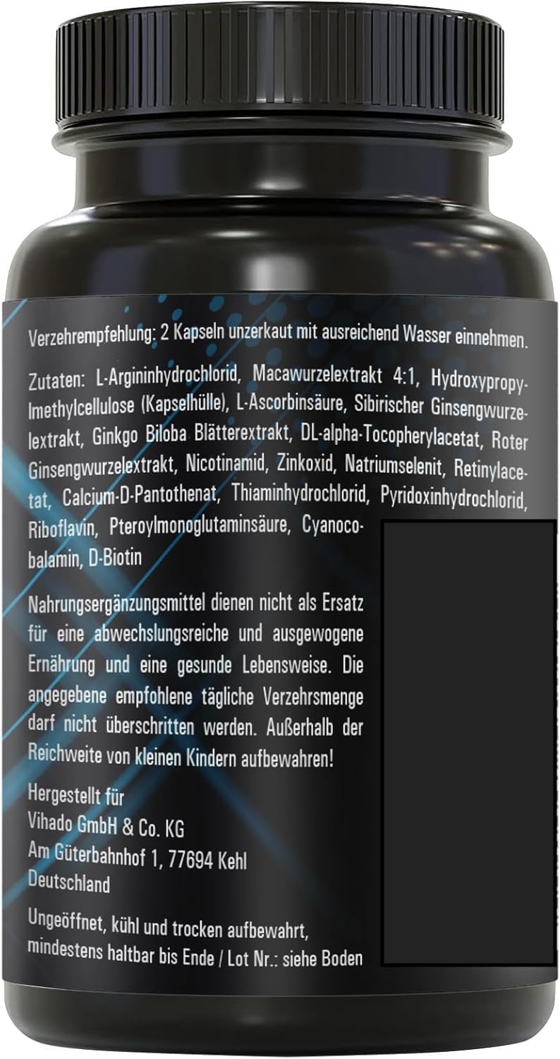 Ausdauer & Energie – MEN INTENSE Men's Capsules Extra Strong Durable Formula High Dose with L-Arginine, Maca, Vitamins, Ginseng, Ginkgo, 60 Capsules – Bild 3