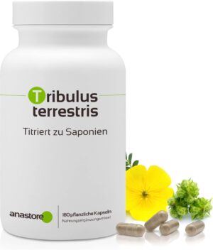 Ausdauer & Energie – Tribulus Terrestris Natural Testosterone Booster High Titration to 40% Saponin 470 mg / 180 Vegetable Capsules Titrated Extract 100% Natural