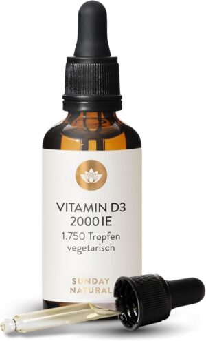 Ausdauer & Energie – SUNDAY NATURAL Vitamin D3 Drops High Dose - 2000 IU Sunferol D3 per Drop - Premium Vitamin D High Dose Dissolved in MCT Coconut Oil, Long-Term Supply (50 ml), Laboratory Tested