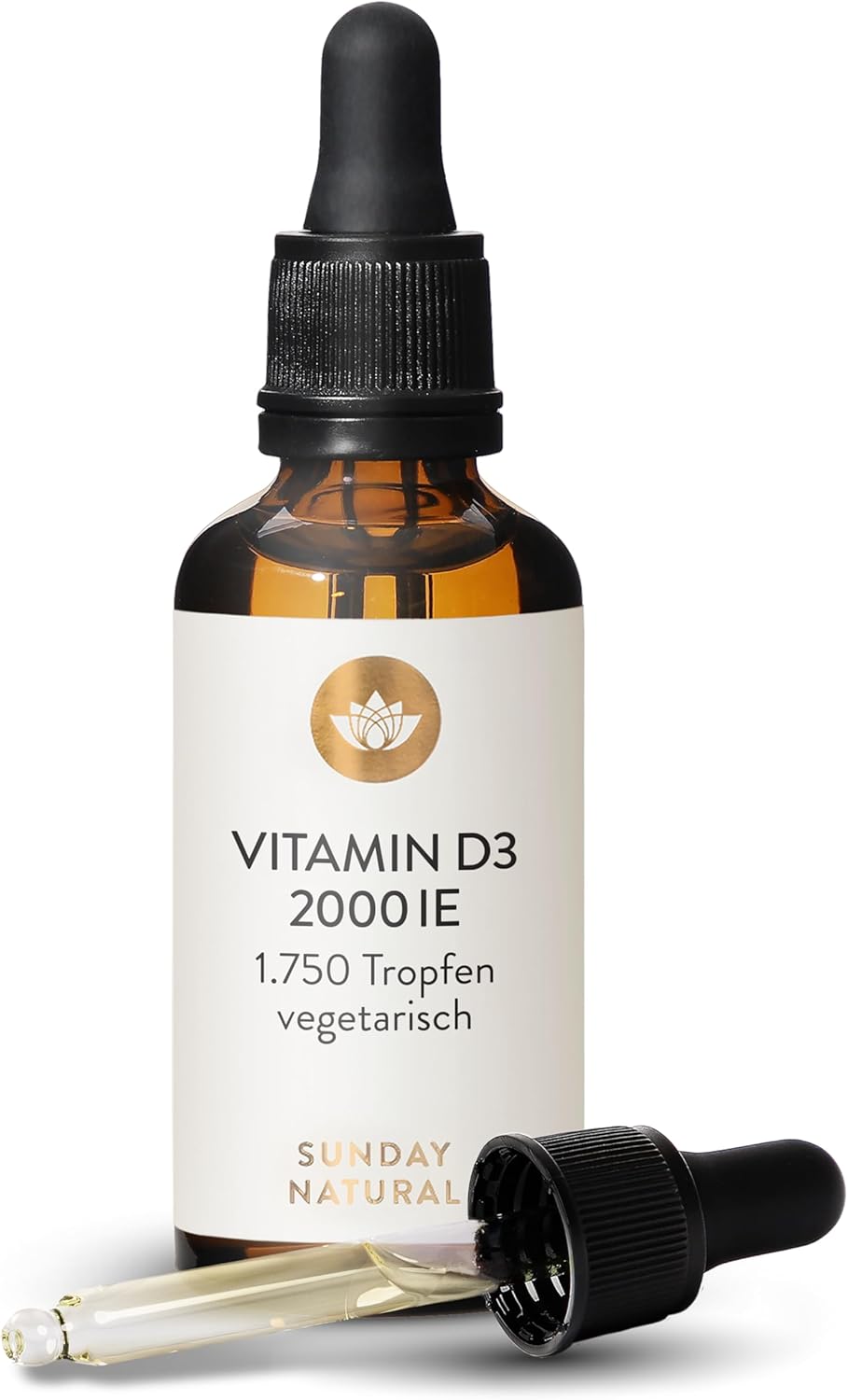 Ausdauer & Energie – SUNDAY NATURAL Vitamin D3 Drops High Dose - 2000 IU Sunferol D3 per Drop - Premium Vitamin D High Dose Dissolved in MCT Coconut Oil, Long-Term Supply (50 ml), Laboratory Tested