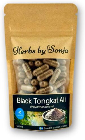Ausdauer & Energie – Black Tongkat Natural Supplement for Men to Increase Muscle Mass and Energy - Made in Sweden - 60 x 500 mg Capsules | Herbal Root Formula with Polyalthia Bullata