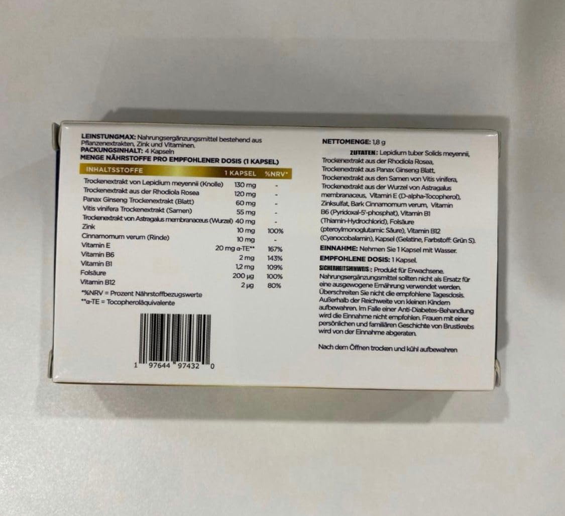Potenzmittel & Standfestigkeit – LEINSTUNGMAX Extra Strong Strengthening Capsules for Active Men. 4 Capsules High Dose Pure Ginseng Extract to Instantly Support Man's Passionate Moments | 100% Natural – Bild 2