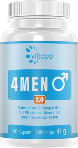 Potenzmittel & Standfestigkeit – Vihado 4MEN 2.0 Men's Capsules Extra Strong Durable Formula High Dose with L-Arginine, Maca, Vitamins, Ginseng, Ginkgo, 60 Capsules