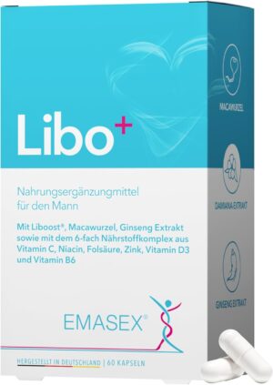 Potenzmittel & Standfestigkeit – Emasex® Libo+ - High Dose Men's Remedy to Support Libido, Energy & Performance with Liboost®, Maca, Ginseng and Zinc, Vitamin C, B6, D3, Niacin & Folic Acid