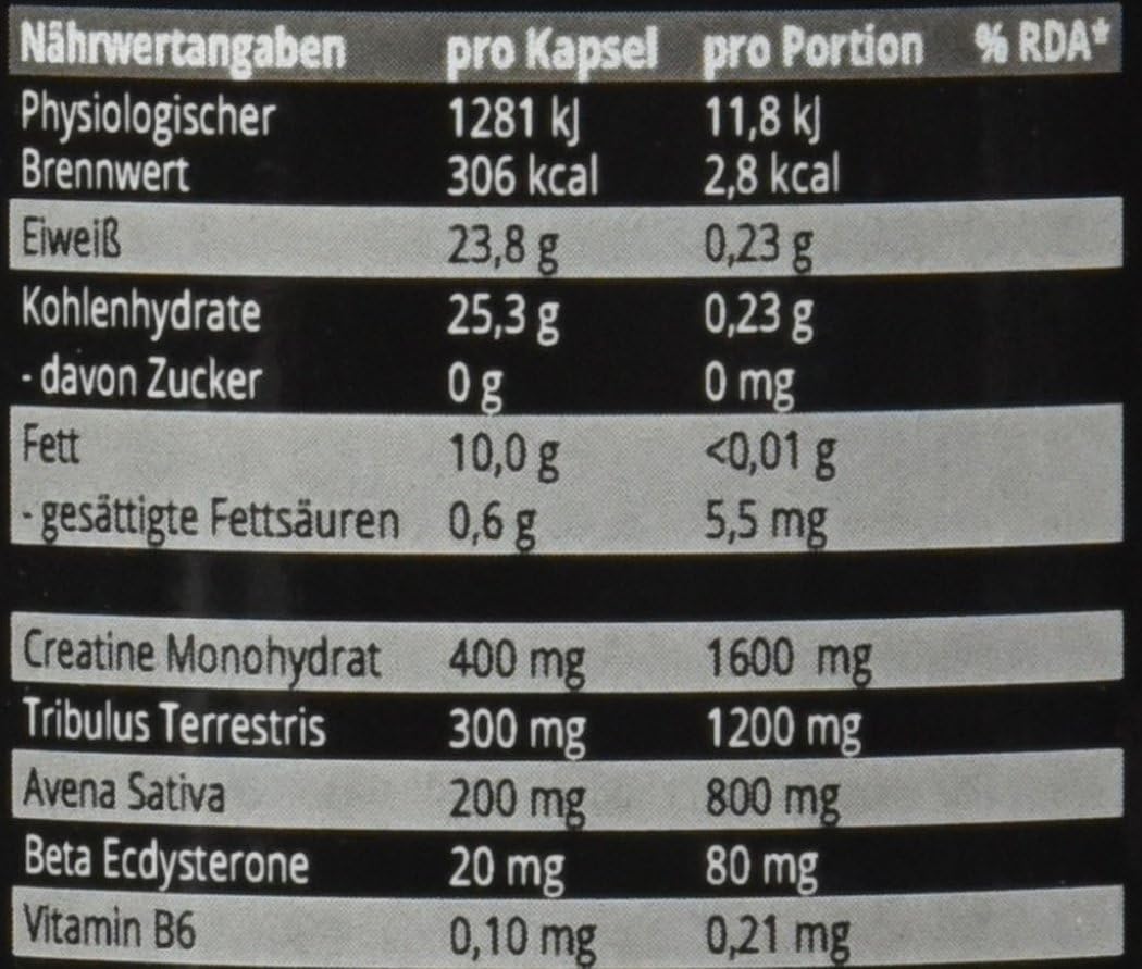 Ausdauer & Energie – Testonate 250 Testosterone Booster 120 Capsules with Creatine Tribulus Maca Avena Sativa – Bild 3