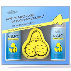 Penisvergrößerung & Pflege – Intimate Care Set for Men with Tea Tree Oil for Your Testicles | Includes Intimate Detergent for Men, Anti-Scouring Cream, Sponge Set, pH Neutral, Fun and Original Gift for Men