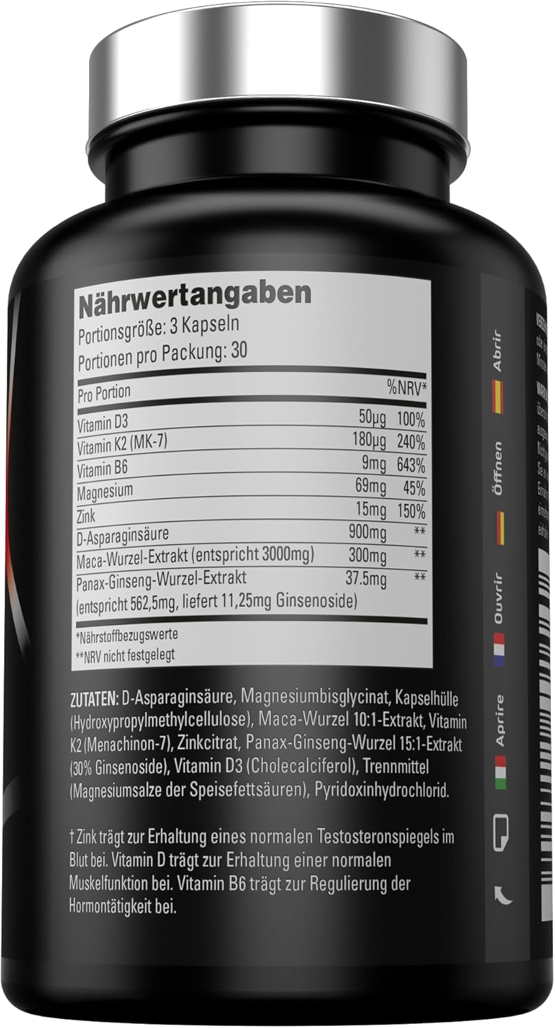 Ausdauer & Energie – Ultra Anabolic Testo Booster for Men - Natural Testosterone Capsules to Support Muscle Building, Energy & Libido - Magnesium Zinc Testo Balance Formula, 90 Vegan Testosterone Capsules – Bild 3