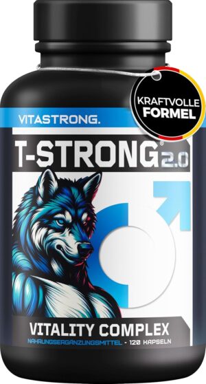 Ausdauer & Energie – Maca Capsules Vitastrong T-Strong 2.0 Vegan, Peruvian Maca Powder, Arginine Powder, Taurine Zinc, 120 Extra Strong Capsules High Dose with Fenugreek, Ginkgo, Ginseng, Vit B6, Men's Supplement