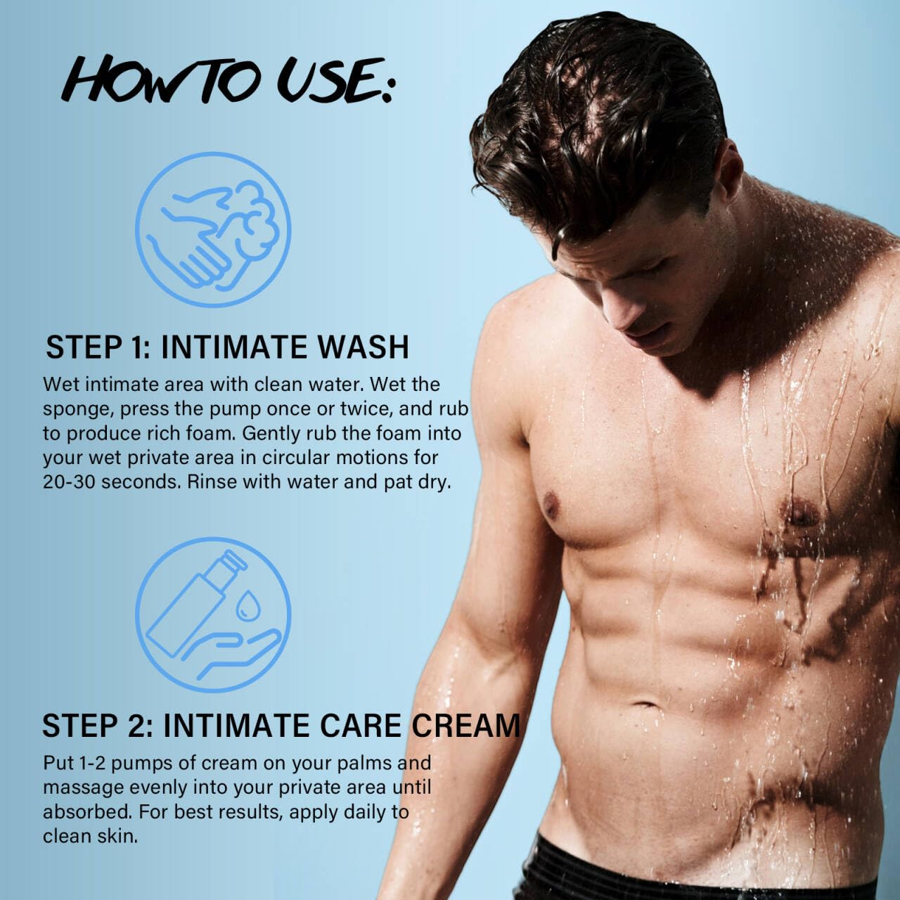 Penisvergrößerung & Pflege – Intimate Care Set for Men with Tea Tree Oil for Your Testicles | Includes Intimate Detergent for Men, Anti-Scouring Cream, Sponge Set, pH Neutral, Fun and Original Gift for Men – Bild 6
