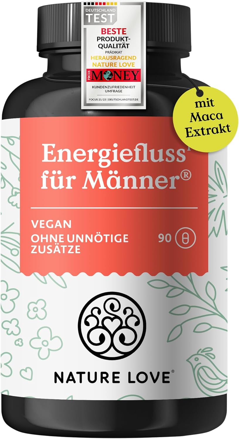 Ausdauer & Energie – Rote Kraft for Active Men by Nature Love - 90 Capsules. Laboratory tested. With L-Arginine, Tribulus Terrestris and Maca extract. High dose, vegan, made in Germany.