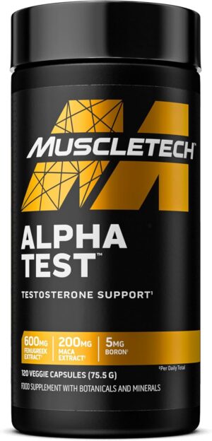 Ausdauer & Energie – MuscleTech AlphaTest Testosterone Booster Supplement for Men, Training Supplement, Muscle Building Supplement for Men, 200mg Maca Extract, Zinc and Boron, 120 Capsules, 30 Servings