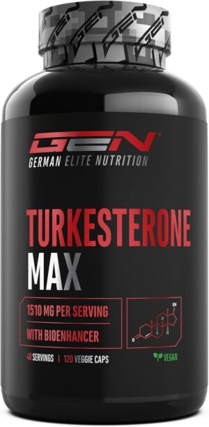 Ausdauer & Energie – Turkesterone Max - 120 Capsules - Extra High Dose with 1510 mg per Daily Serving - With Bioenhancer - No Unwanted Additives - Vegan