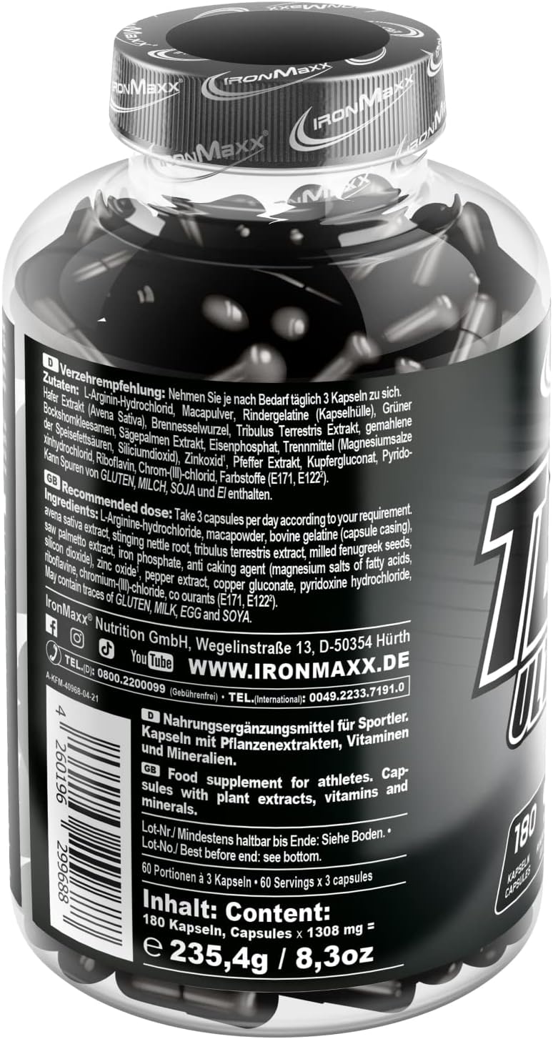 Ausdauer & Energie – Ironmaxx TESTON Ultra Strong 180 Capsules 1 x 0.135 kg – Bild 3
