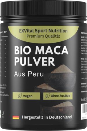 Potenzmittel & Standfestigkeit – EXVital Organic Maca Powder from Peru, 1 kg, Bottled in Germany, From Controlled Organic Cultivation Without Additives and Preservatives, Vegan.