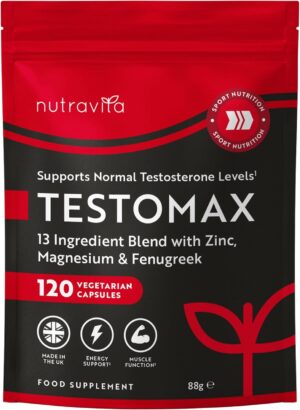 Ausdauer & Energie – Testosterone Booster for Men - 13 Powerful Active Ingredients & Vitamins, including Zinc, Maca Root Extract, Fenugreek, Ginseng - Made by Nutravit