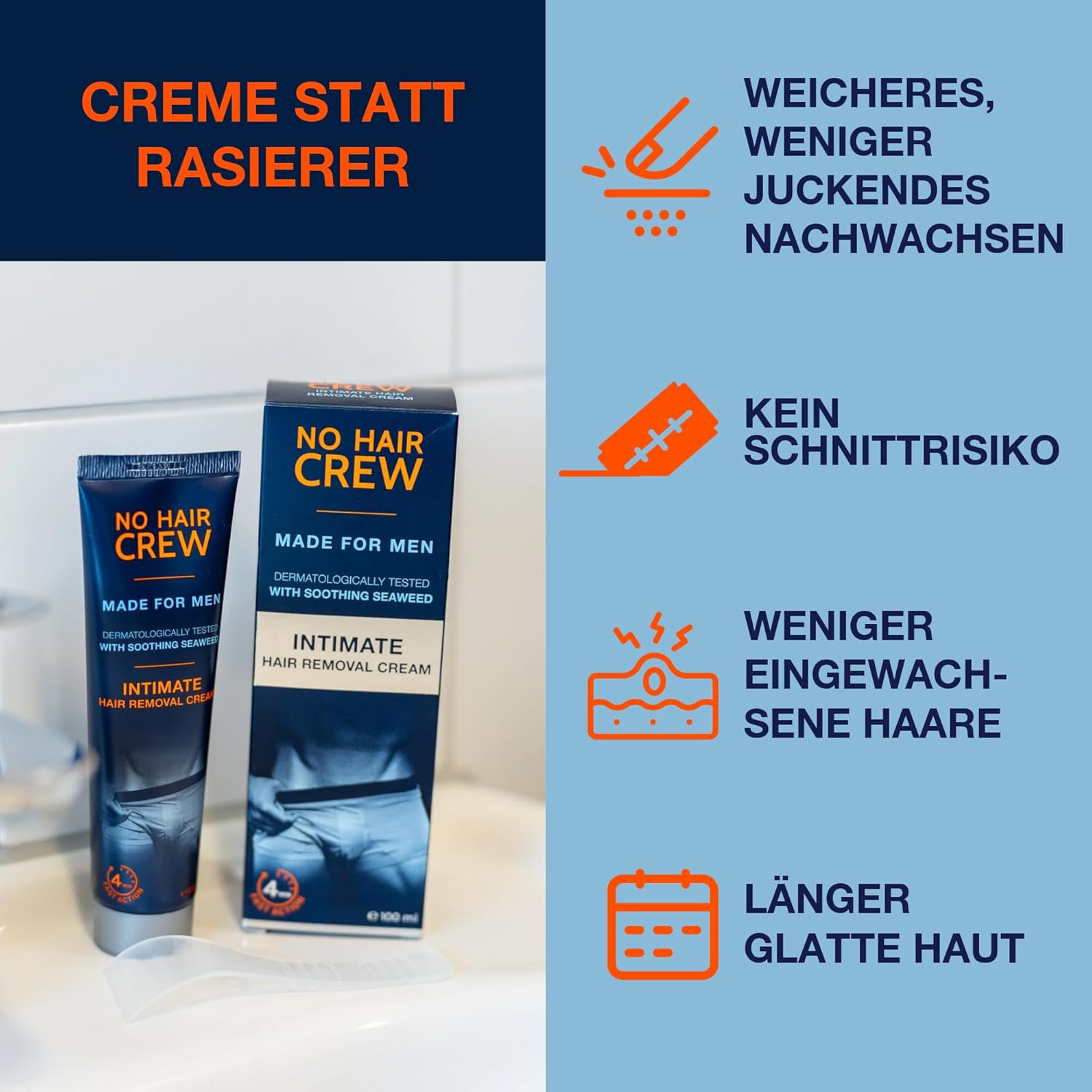 Penisvergrößerung & Pflege – NO HAIR CREW Intimate Hair Removal Cream, Extra Gentle Hair Removal for Men, 100 ml – Bild 3