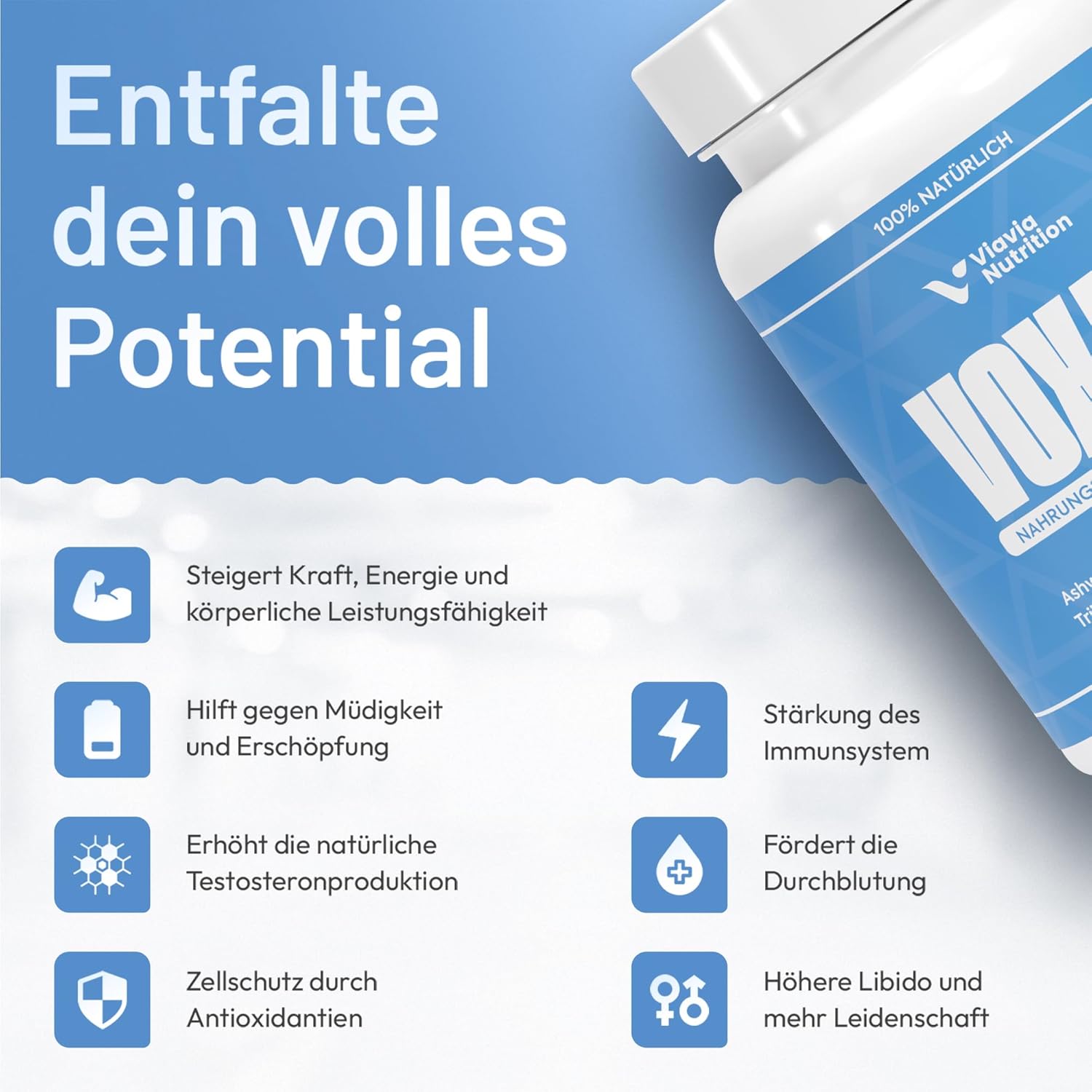 Potenzmittel & Standfestigkeit – VOXAN - Complex for Men - High Dose and Natural - More Power, Energy and Endurance - 90 Capsules - With Ginseng, Ashwagandha, Maca, Tribulus Terrestris, Zinc, Selenium and Arginine – Bild 2