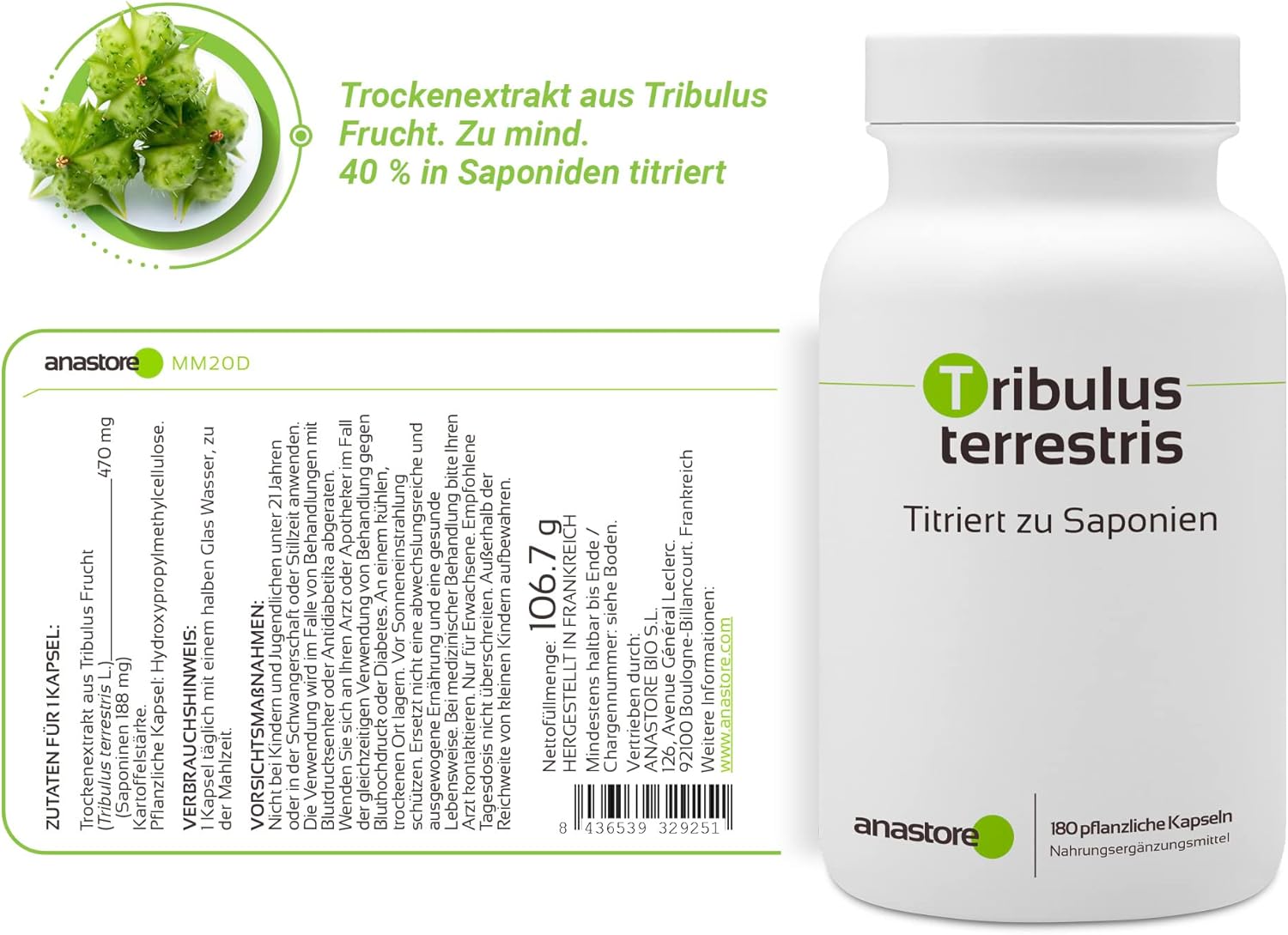 Ausdauer & Energie – Tribulus Terrestris Natural Testosterone Booster High Titration to 40% Saponin 470 mg / 180 Vegetable Capsules Titrated Extract 100% Natural – Bild 2