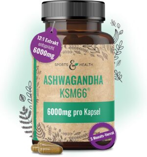 Ausdauer & Energie – Ashwagandha KSM-66 Capsules - Ultra High Dose 6000mg per Capsule - Pure Extract without Additives - 100 Ashwagandha Capsules - KSM66 Withanolide