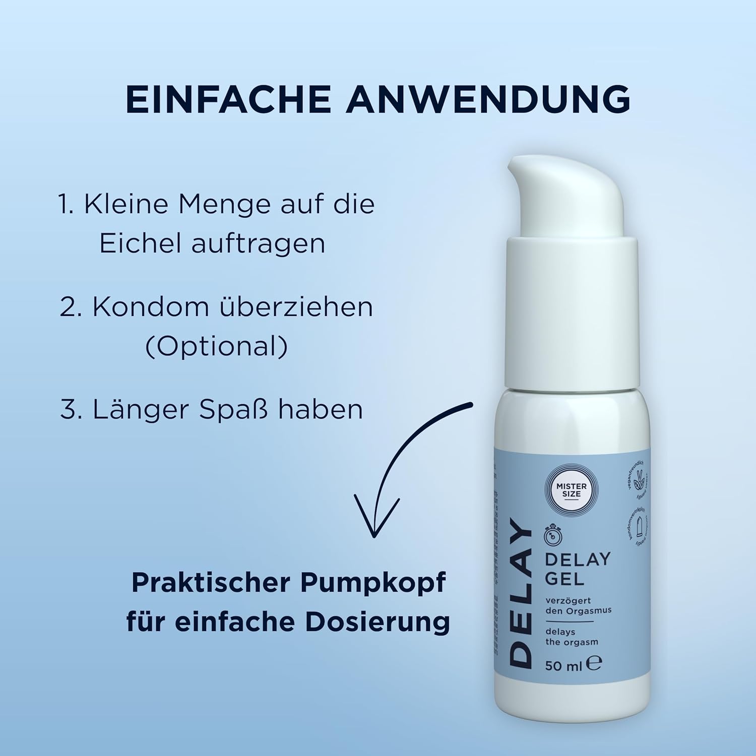 Penisvergrößerung & Pflege – Mister Size Delay Gel 50 ml - Delay Gel with Clove Oil and Laureth-9, Cooling, Skincare, Condom and Toy Safe – Bild 4