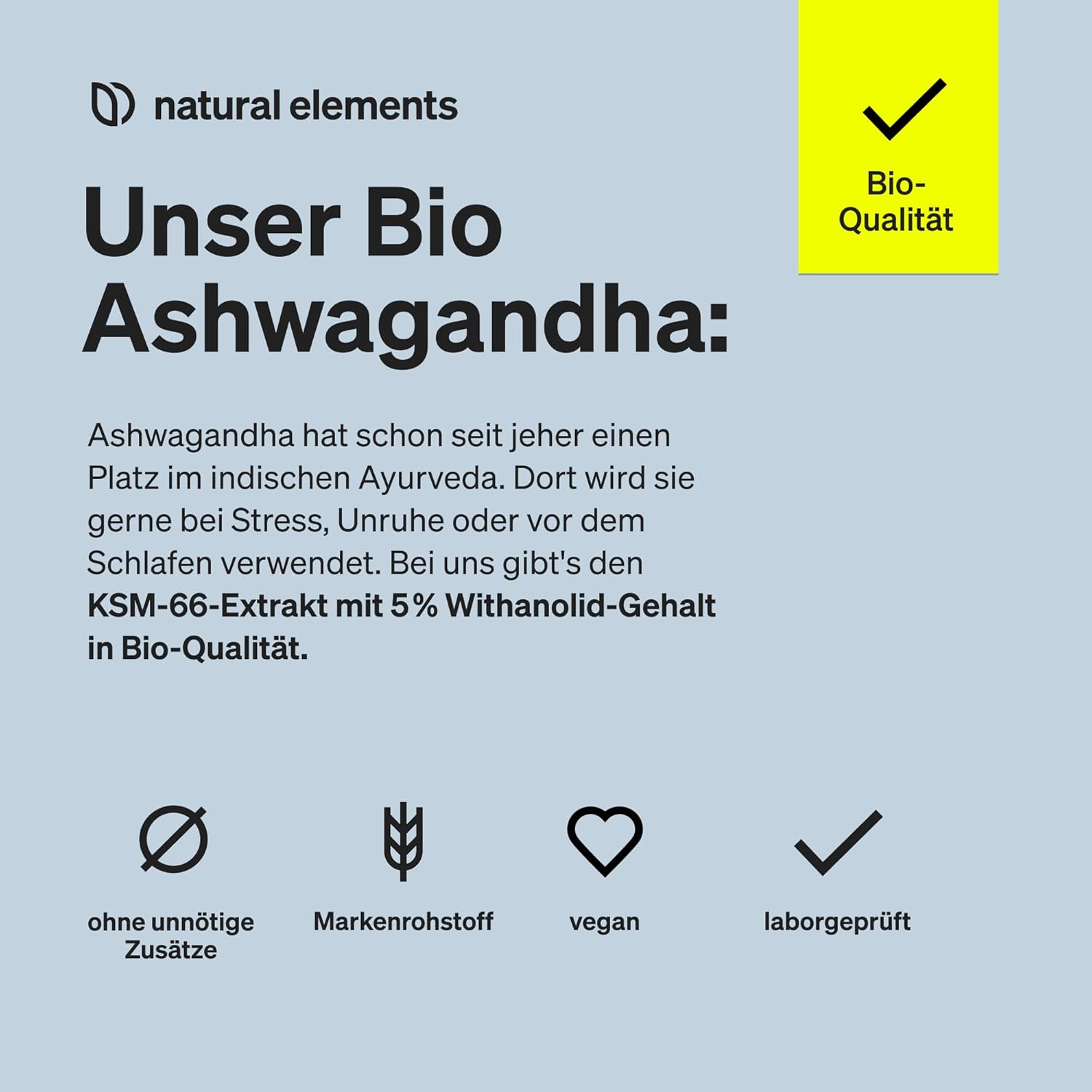 Ausdauer & Energie – natural elements Organic Ashwagandha - KSM-66 Premium Raw Material (180 Capsules with Above Average Range) - 5% Withanolide Content - Laboratory Tested, Vegan and High Dose – Bild 3