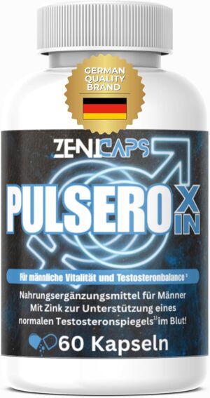 Potenzmittel & Standfestigkeit – PULSEROXIN Capsules Original | For the Active Man - with Zinc for Testosterone Level* | Easy to Use | with L-Arginine, Tribulus Terrestris, Maca, Ashwaganda (60 Capsules)