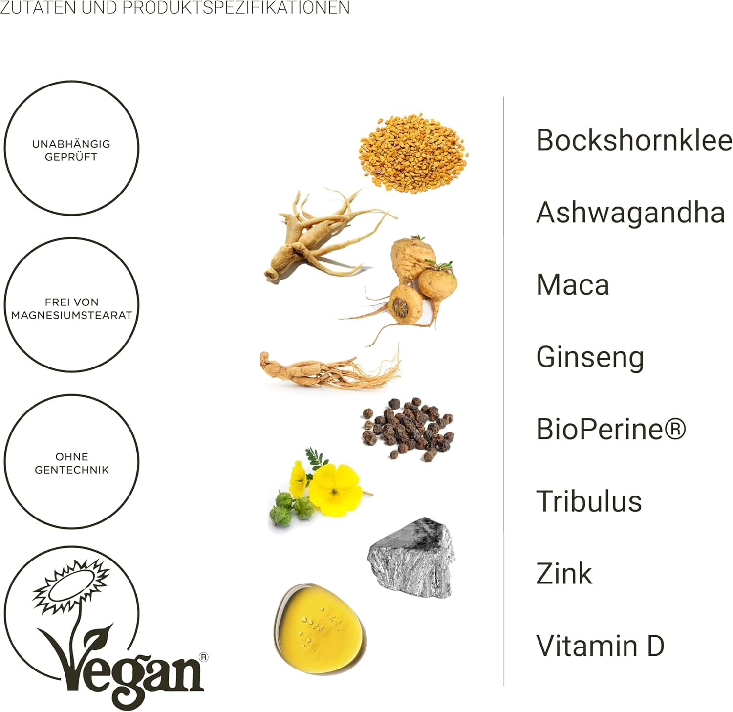 Ausdauer & Energie – Nullure Testo-One T Capsules | Independently Tested | Maca + Tribulus + Fenugreek + Ashwagandha + Ginseng + Zinc | Vegan & No Additives | 120 Pieces 2 Months – Bild 2