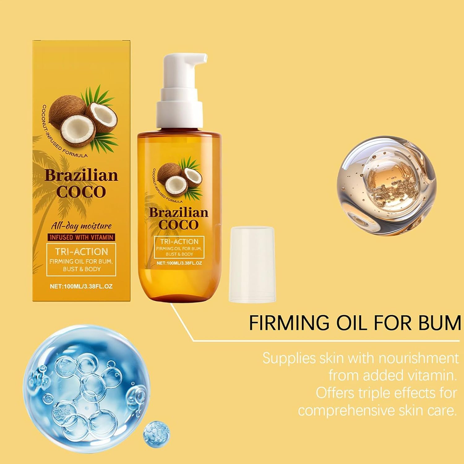 Penisvergrößerung & Pflege – Brazilian Coconut Body Oil - Firming Moisturizer with Organic Butter, Lightweight and Non-Greasy Care for Hydrated, Radiant Skin for Men and Women – Bild 5