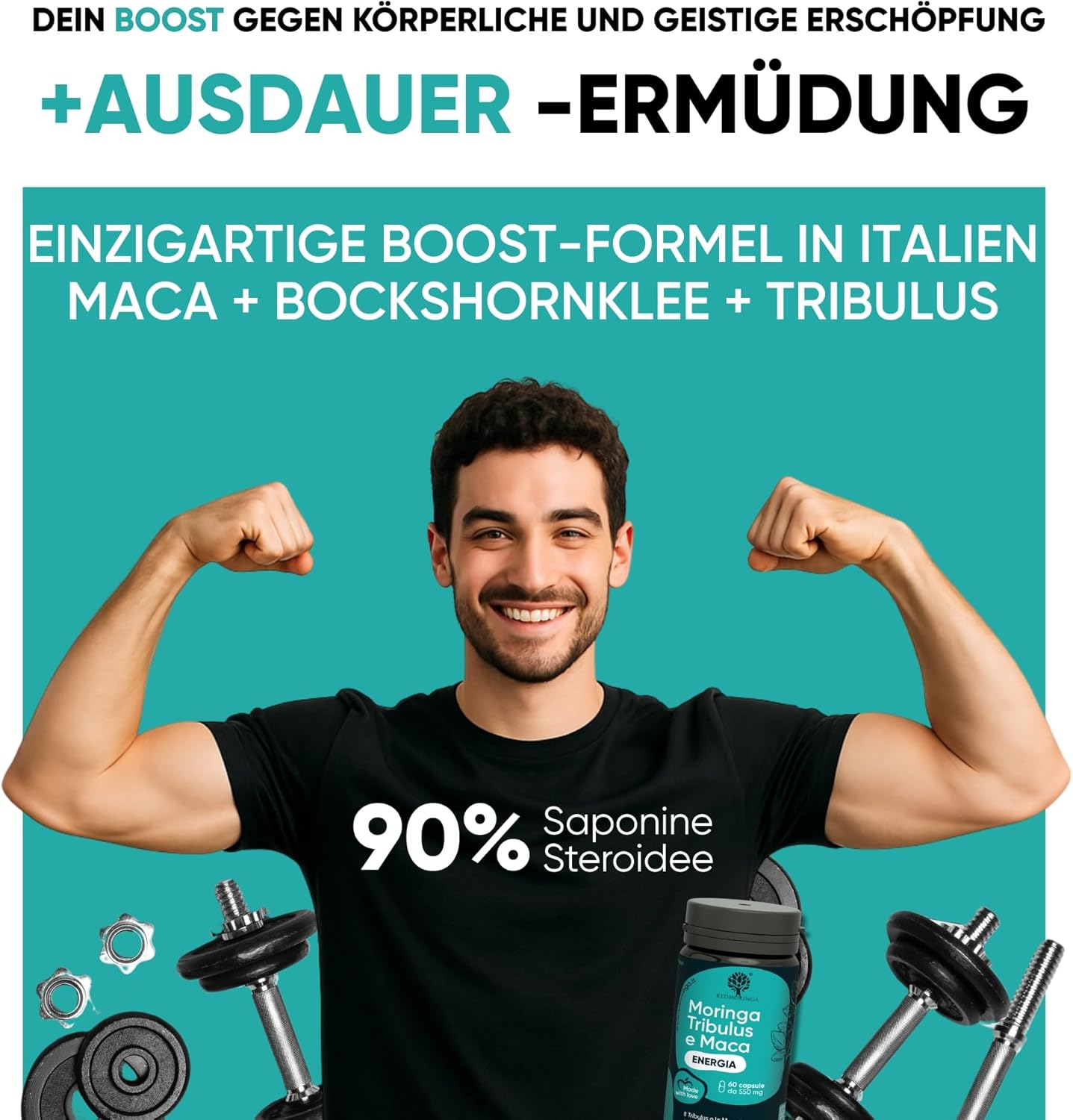 Ausdauer & Energie – RedMoringa Tribulus Terrestris, Maca & Organic Moringa Capsules - 90% Saponins Strength & Testosterone Booster - Support for Muscle Building & Libido | 60 Capsules – Bild 6