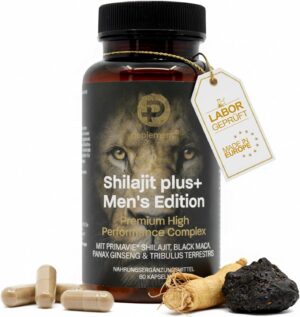 Potenzmittel & Standfestigkeit – Shilajit plus+ Men's Edition Premium High Performance Shilajit Capsules Complex with PrimaVie — Maca Black, Tribulus, Panax Ginseng, Vitamins & Minerals — Vegan Dietary Supplement Men